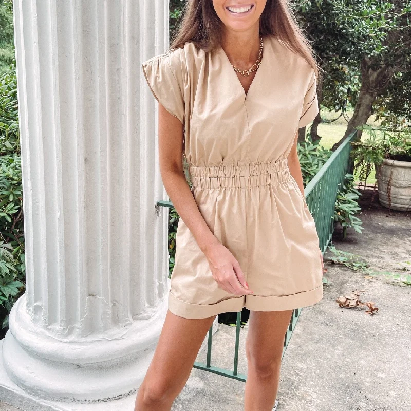 Ruched Shoulder Romper Practical Women's Multi - 