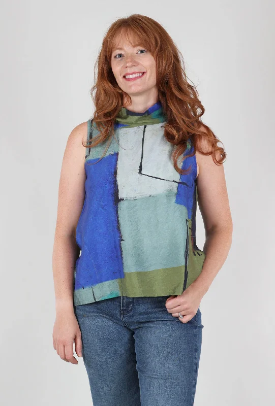 Print Cowl Tank, Indigo/Gray Elegant Women's Formal 
