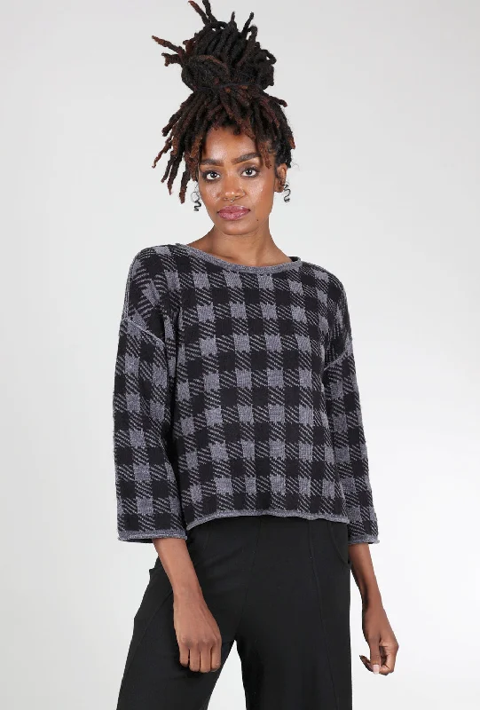 Chenille Check Topper, Charcoal Casual Women's Loose - fitting