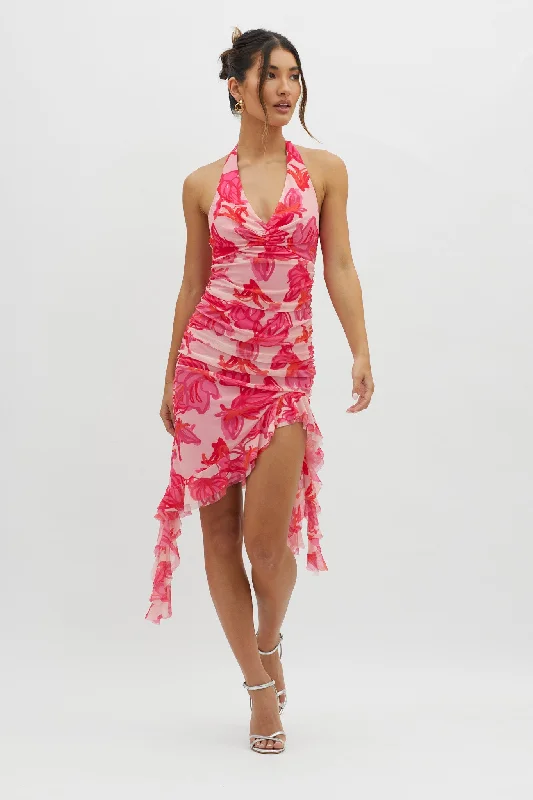 Get It Started Halterneck Ruffle Mini Dress Red Traditional Women's 