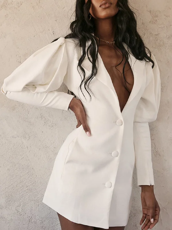 KittenAlarm - Single Breasted Leg-of-mutton Sleeve Blazer Dress Dynamic Women's Moto