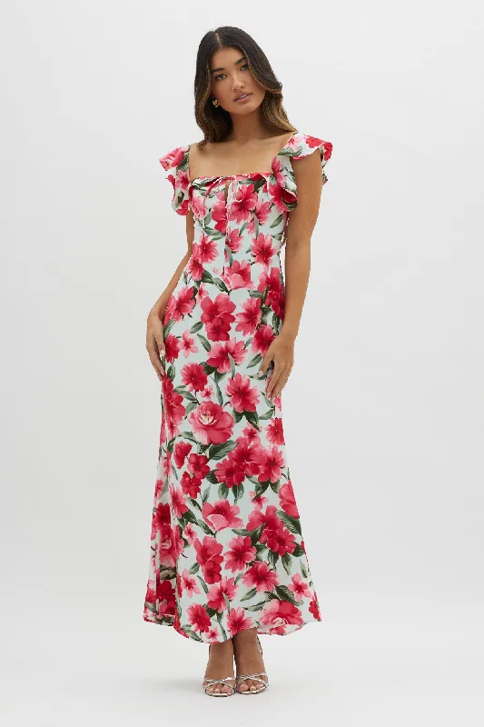 New Era Off Shoulder Maxi Dress Floral Red Feminine Women's Style 