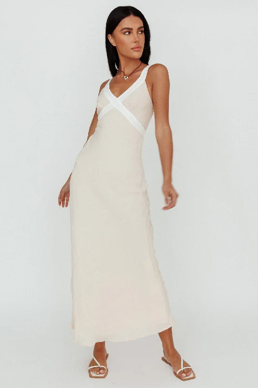 Zariah V-Neck Maxi Dress Beige Classic Women's Tweed
