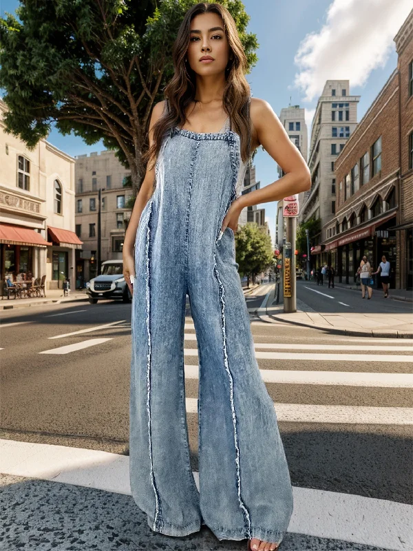 Adjustable Strap Wide Leg Denim Overalls Sporty Women's Tennis