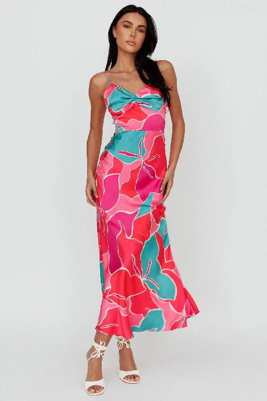 Hula Sweetheart Midi Dress Floral Red Sophisticated Women's 