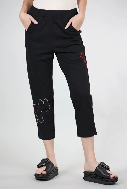 Tia Embroidered Sweatpants, Black Dapper Women's Bow - adorned