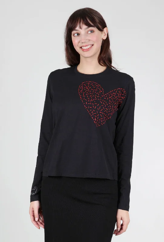 Big Heart Embroidered L/S Tee, Black French