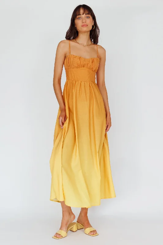 Clarabelle Gathered Bust Midi Dress Gradient Orange Athletic Women's 