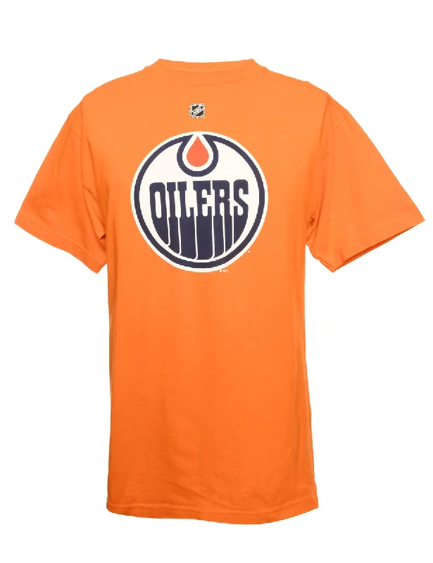 Orange Reebok Oilers Ice Hockey Printed T-shirt - M Modern Women's 