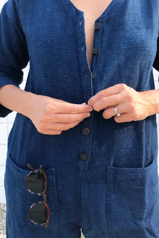 Indigo Textured Jumpsuit (XS-XL) Elegant Women's 