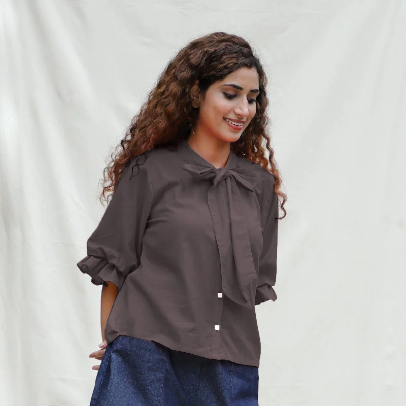 Brown Cotton Flax Button-Down Shirt Street