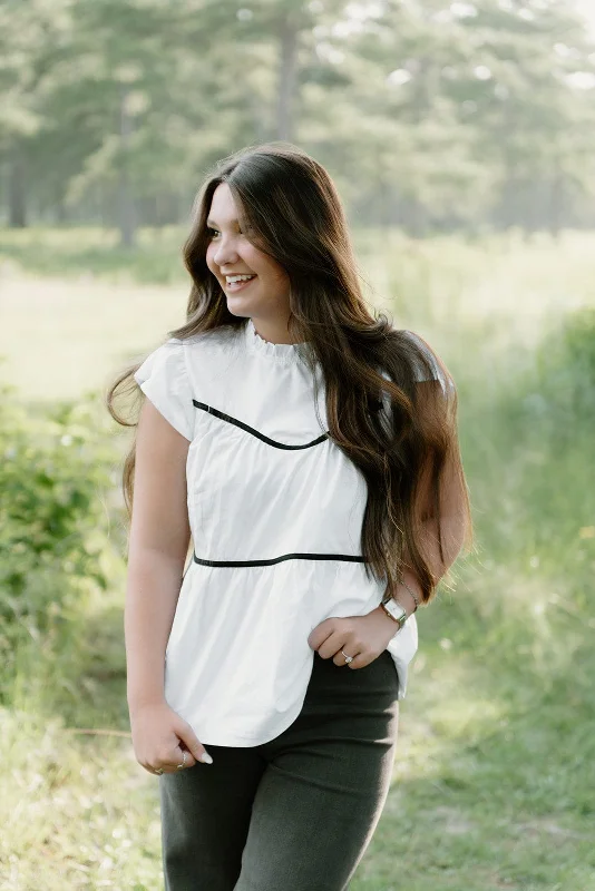 White Ruffle Sleeve Poplin Blouse Modern Women's 