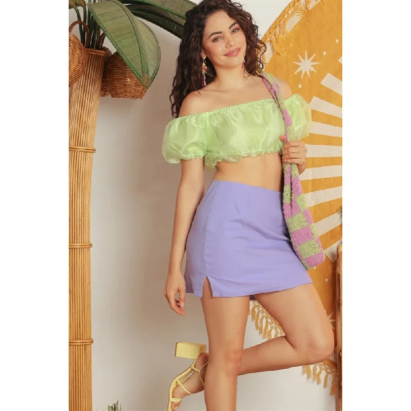 Puff Short Sleeves Lime Color Crop Top Dapper Women's 1920S